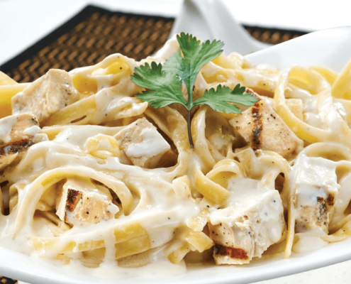Our Ready to Eat Chicken Fettuccine Alfredo at Al Safa Foods is made with parmesan cheese and grilled chicken tossed with pasta in a rich Alfredo sauce.