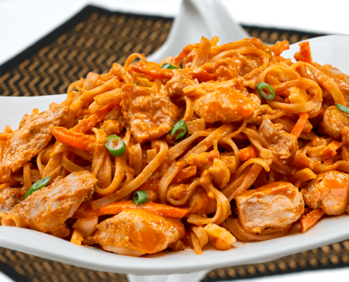 Our Ready to Eat Chicken Pad Thai with Rice Noodles is gluten free, has no preservatives, is all natural and minimally processed.